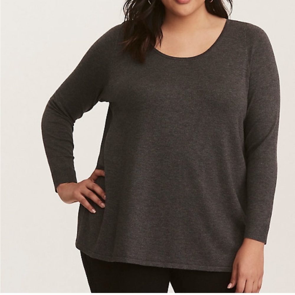 Torrid Split Back Sweater 3X Grey Black Zipper Back Plus Size Cozy